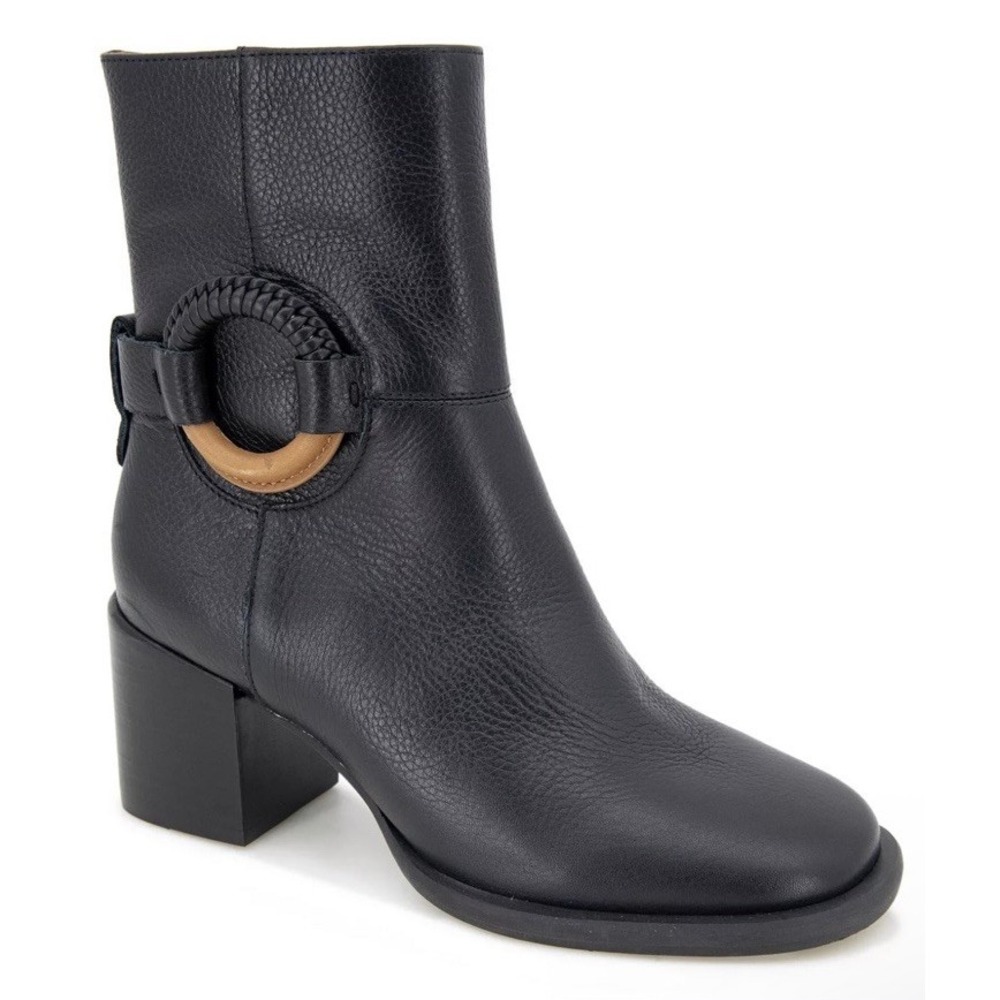 Gentle Souls K Cole Holi 10 M Black Leather Block Heel Bootie Braided Ring Boots